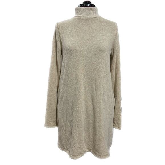 MICHAEL STARS Olivia Sparkle Mock Neck Dress Madison Gold Pockets Gold NWT M - Picture 4 of 10